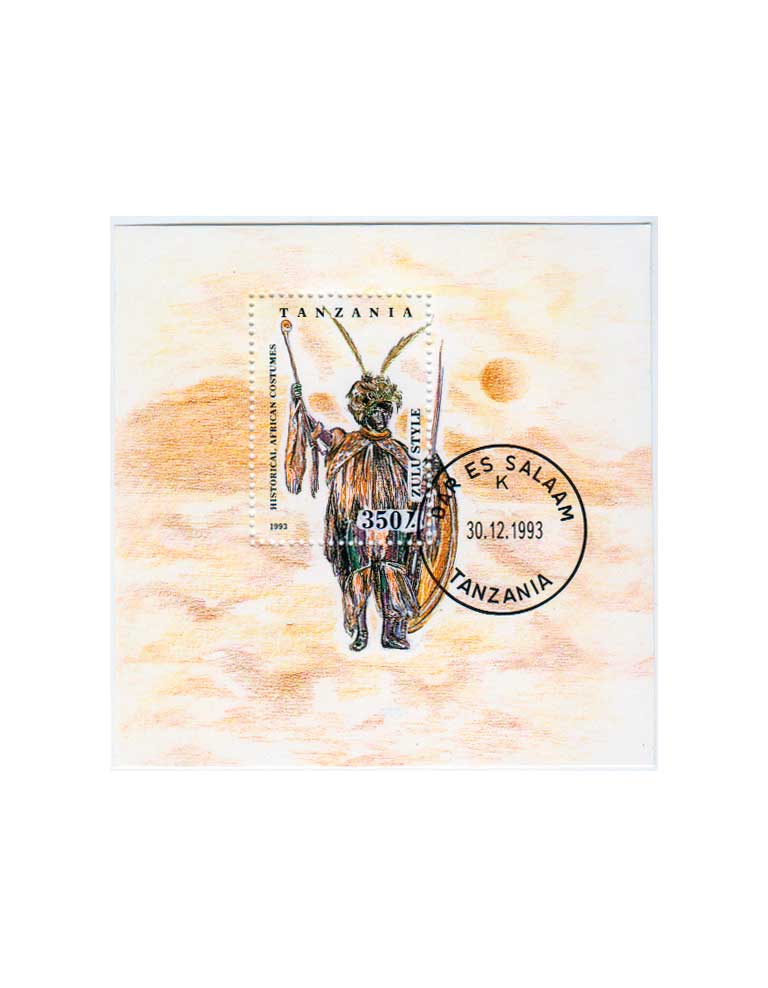 Танзания. Исторические костюмы. Зулусский воин, 1993 Почтовый блок в продаже Танзания. Исторические костюмы. Зулусский воин, 1993 Почтовый блок в продаже